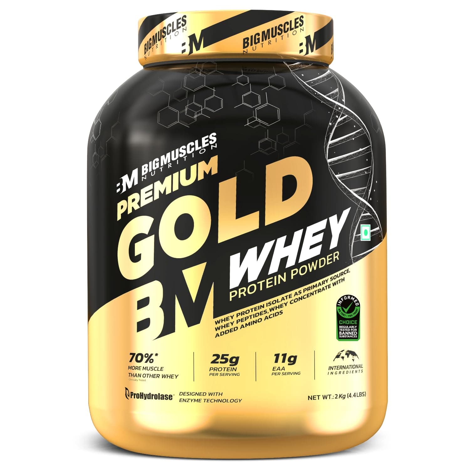 Bigmuscles Nutrition Premium Gold Whey 2Kg Whey Protein Isolate Blend |USA FDA REGD. BRAND | 25g Protein Per Serving [Cookie & Cream]