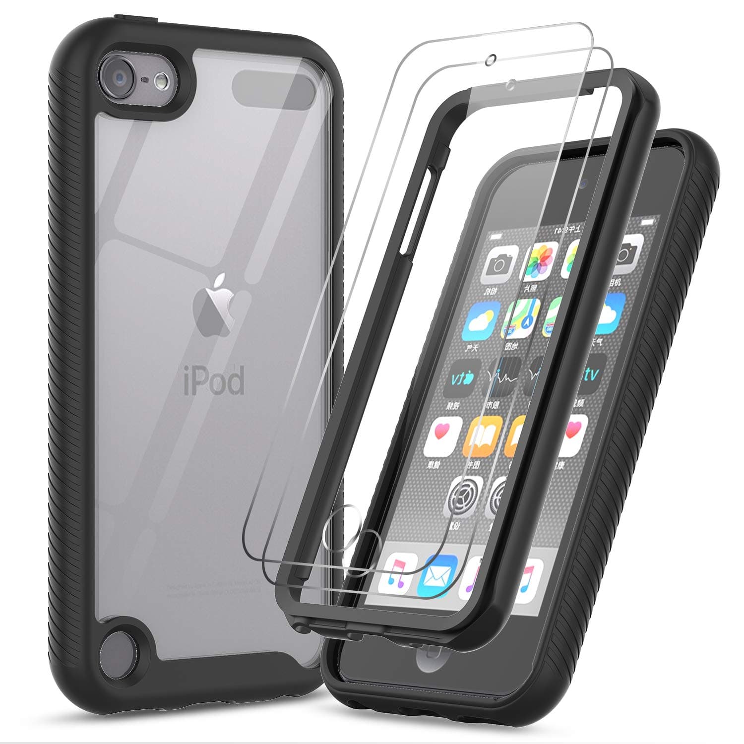 LeYi for iPod Touch 7th Generation Case, iPod Touch 6th Case, iPod Touch Case with [2 x Tempered Glass Screen Protector], Full-Body Protective Shockproof Case for iPod Touch 5/6/ 7, Black