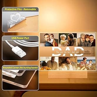 Personalised Birthday Gifts for Dad from Daughter and Son, Customised Photo Frame with Photos, Customised Picture Frames with Night Light, Personalised Gifts for Dad Kids Baby