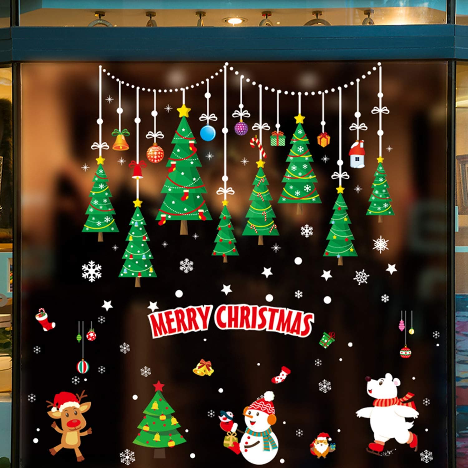 Emwel Christmas Window Stickers, 2 Pack 60x90CM Traceless Static Wall Stickers DIY Xmas Window Decorations Santa Claus Shop Window Clings Snowman Window Decals Reindeer Glass Stickers Wall Decor