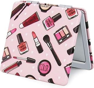 Pocket Mirror for Women, Square 2.8” Metal Frame PU Common Style Double Sided Mini Magnifying 1X/3X Mirror for Purse Compact Travel Mirror (Common01)