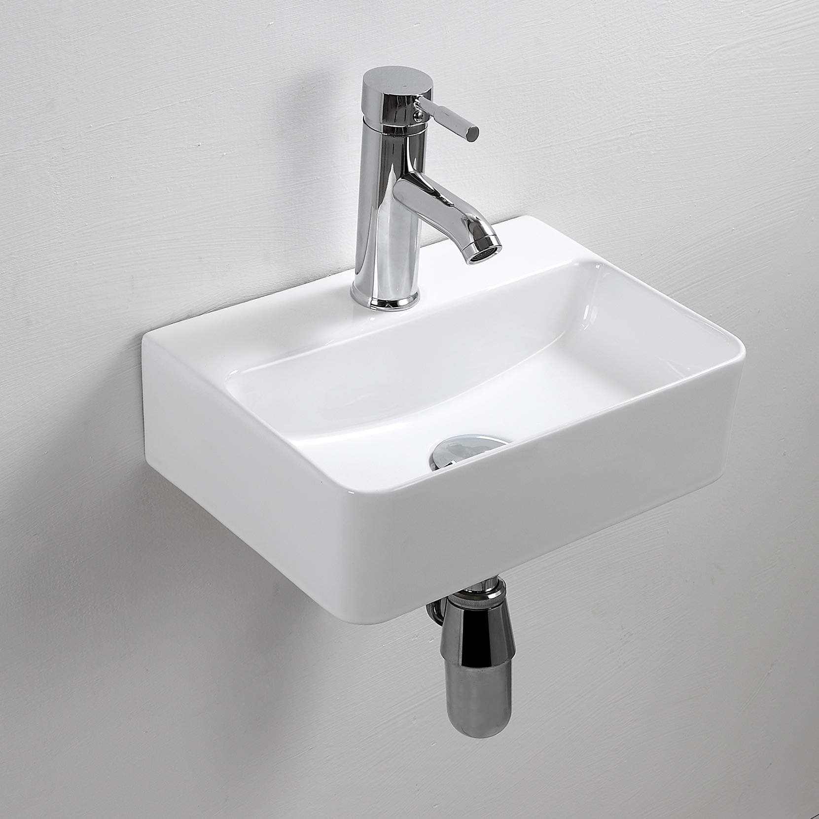 White Ceramic Vessel Sink Rectangle Compact Bathroom Sink Wall Mounted for Small Cloakroom Bathroom 365 x 250 x 105mm(Style1)