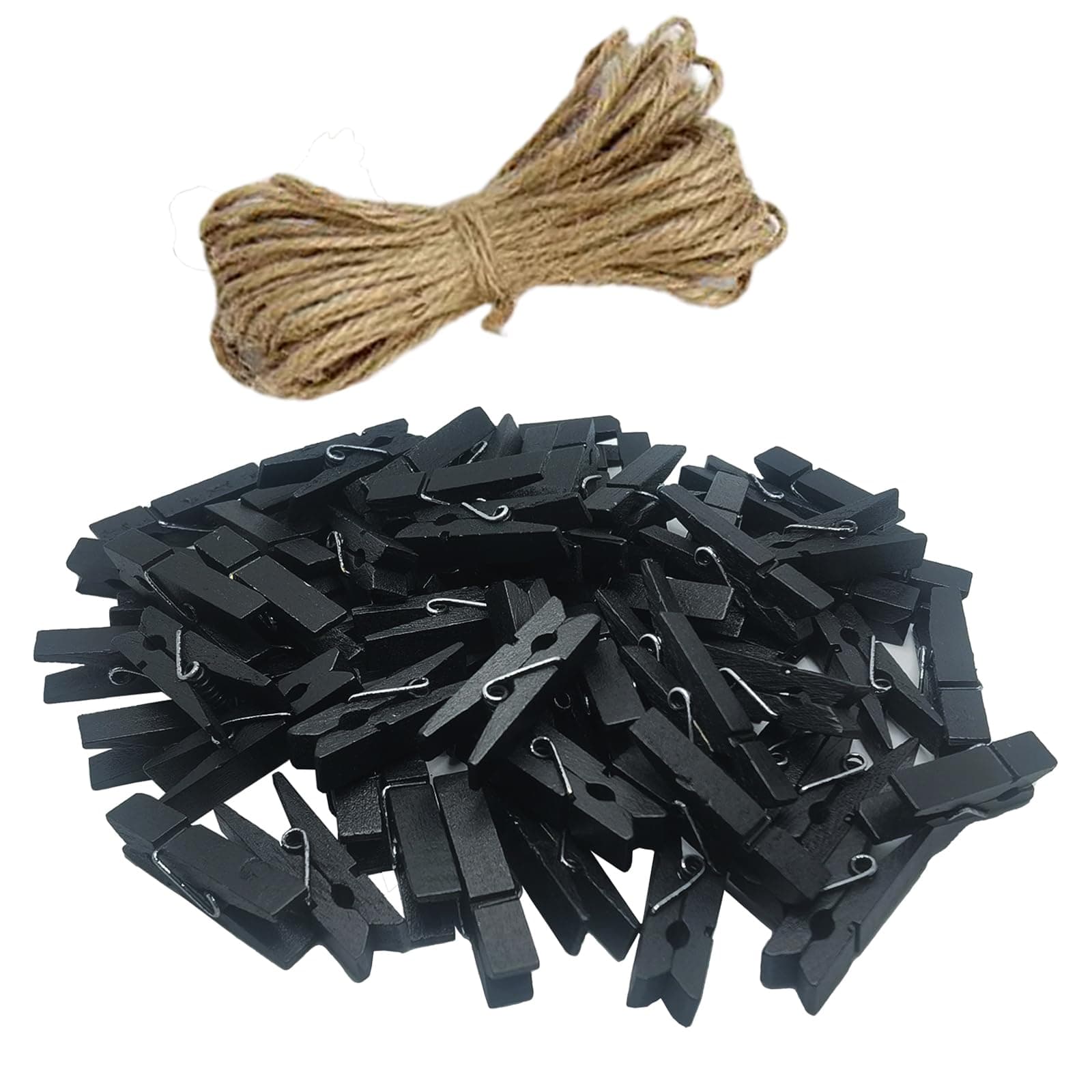 100 pcs Sturdy Mini Small Tiny Wooden Black clothespins for Dry Laundry on Clothesline, Bag Clips, Crafts, Photos, Home, School, Arts Crafts Deco
