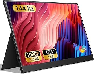 Portable Monitor, 17.3 Inch 1080P FHD 144Hz Slim Edge Laptop Monitor USB C HDMI Gaming Computer IPS HDR Screen Travel Monitor for PC Mac Mobile Phone Xbox PS5 Switch Laptop