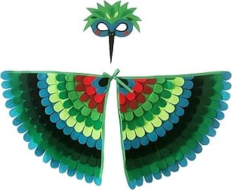 Kids Bird Wings Costume For Age 3~8 Years,Bird Owl And Peacock Masque Owl Dress Up,Boys Girls Felt Eye Masque And Wings Set,Halloween Colorful Fancy Dress