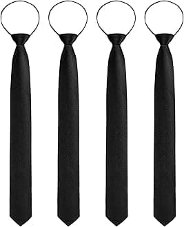 4 Pieces Zipper Ties for Men Adjustable Men's Neckties Zip on Tie for Zipper Skinny Necktie Clip on Slim Tie