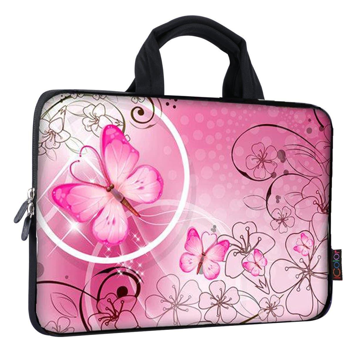 iColor 9.7 10 10.1 10.2 inch Neoprene Tablet Bag Carring Case Sleeve Cover with Handle for 9.7 to 10.2 Inch Laptops/Notebook/ebooks/Kids Tablet/Apple ipad Pink Butterfly ICB10-10