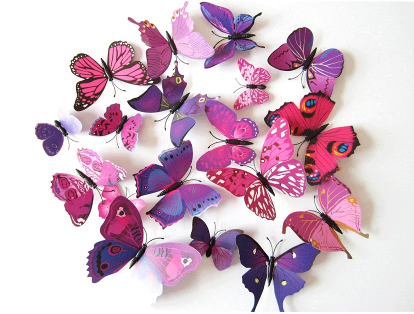 Cutelyn Decor Sticker 3D Butterfly 12PCS Removable Mural Wall Stickers Wall Decal for Home Decor (Purple Red)