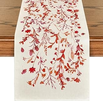 Artoid Mode Floral Leaves Valentine's Table Runner, Wild Flowers Seasonal Kitchen Dining Table Decoration for Home Party Decor 13x90 Inch