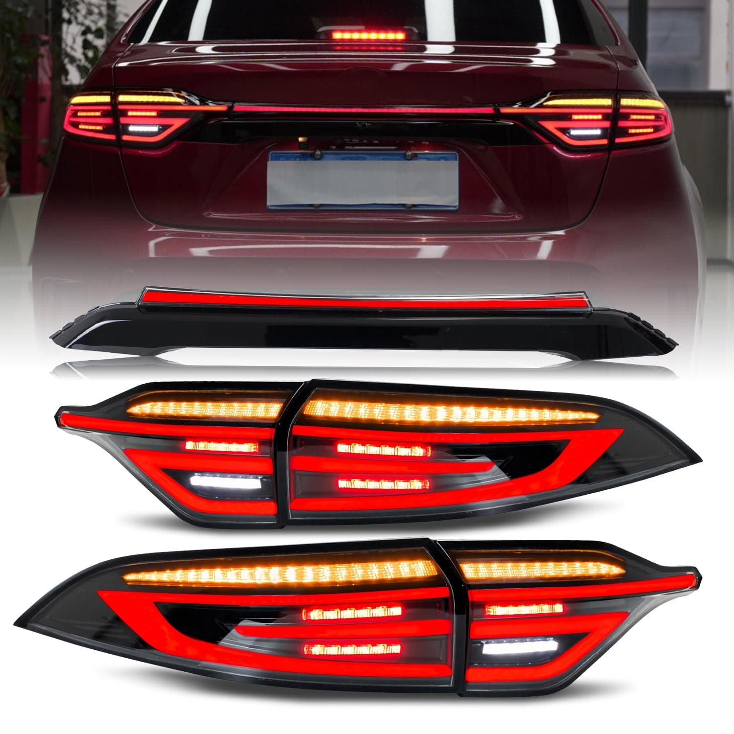 HCMOTIONZLED Tail Trunk Light Assembly Compatible with Toyota Corolla 2020-2021 Start-up Animation Sequential Turn Signals LED Brake Reverse Light Passenger & Driver Side (smoked)