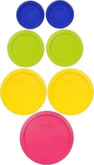 Pyrex Food Storage Plastic Replacement Lid Set (Cobalt Blue, Green Edamame, Yellow, Pink) - Made in USA