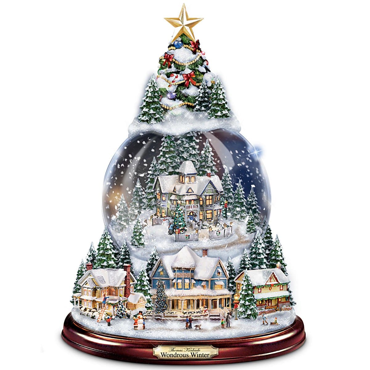 Thomas Kinkade Wondrous Winter Musical Tabletop Christmas Tree with Snowglobe: Lights Up!