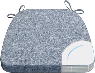 AAAAAcessories D-Shaped Chair Cushions, 2" Thick Dining Chair Pads with Ties and Removable, Machine-Washable Cover, 17" x 16", Light Blue