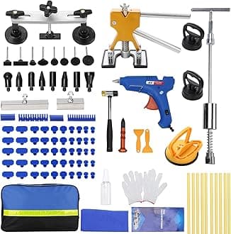 97PCS Dent Puller Kit, Paintless Auto Body Dent Repair Kit with Golden Lifter, Slide Hammer T-bar Dent Puller, Bridge Puller, Suction Cup and Glue Gun for Car Dent Remove Auto Body Dent Removal Kit