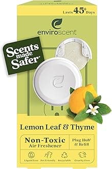 Non Toxic Air Freshener (Lemon Leaf & Thyme) Plug-in Home Fragrance Last 45+ Days | Kit includes 1 Refillable Plug In Warmer & 1 Scent Refill