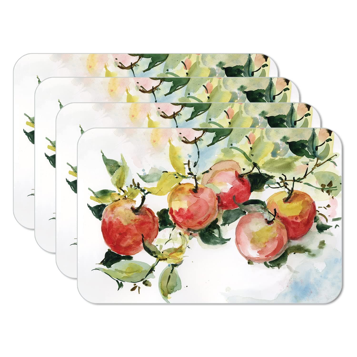 CounterArt Watercolor Fruit 4 Pack Reversible Easy Care Flexible Plastic Placemats Made in The USA BPA Free PVC Free Easily Wipes Clean