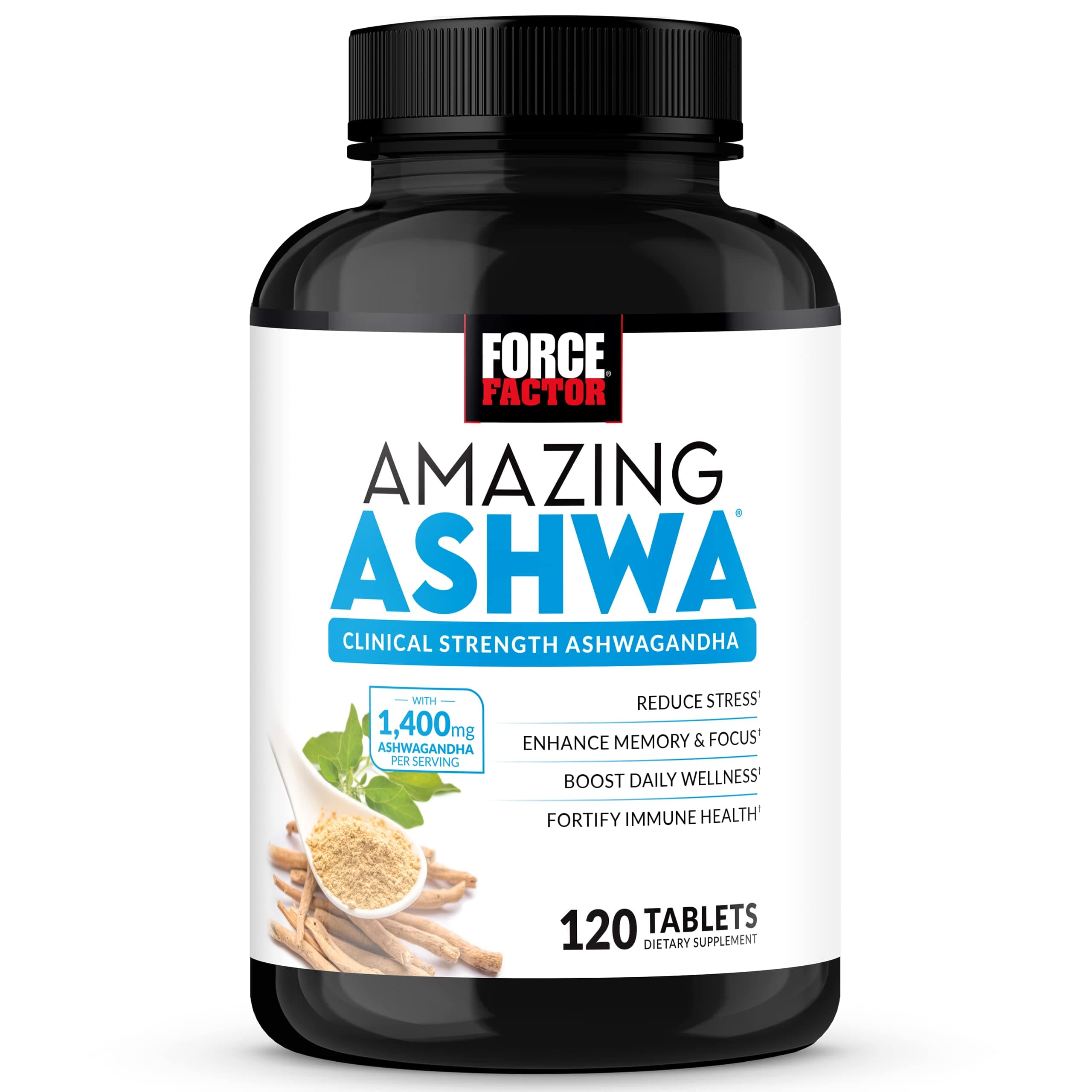 Force FactorAmazing Ashwa for Stress Relief, Memory, Focus, Immune Health, and Metabolism, Ashwaganda Supplement with KSM-66 Ashwagandha for Stress, 120 Tablets, White Packaging