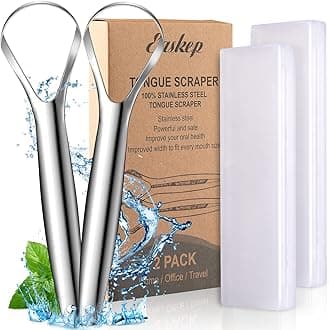 Easkep Tongue Scraper (2 Pack), Wide-head Tongue Cleaner with Nice Carrying Box, 100% Stainless Steel Tongue Scrapers Cleaners, for Men, Women, Adults, Kids，Silver