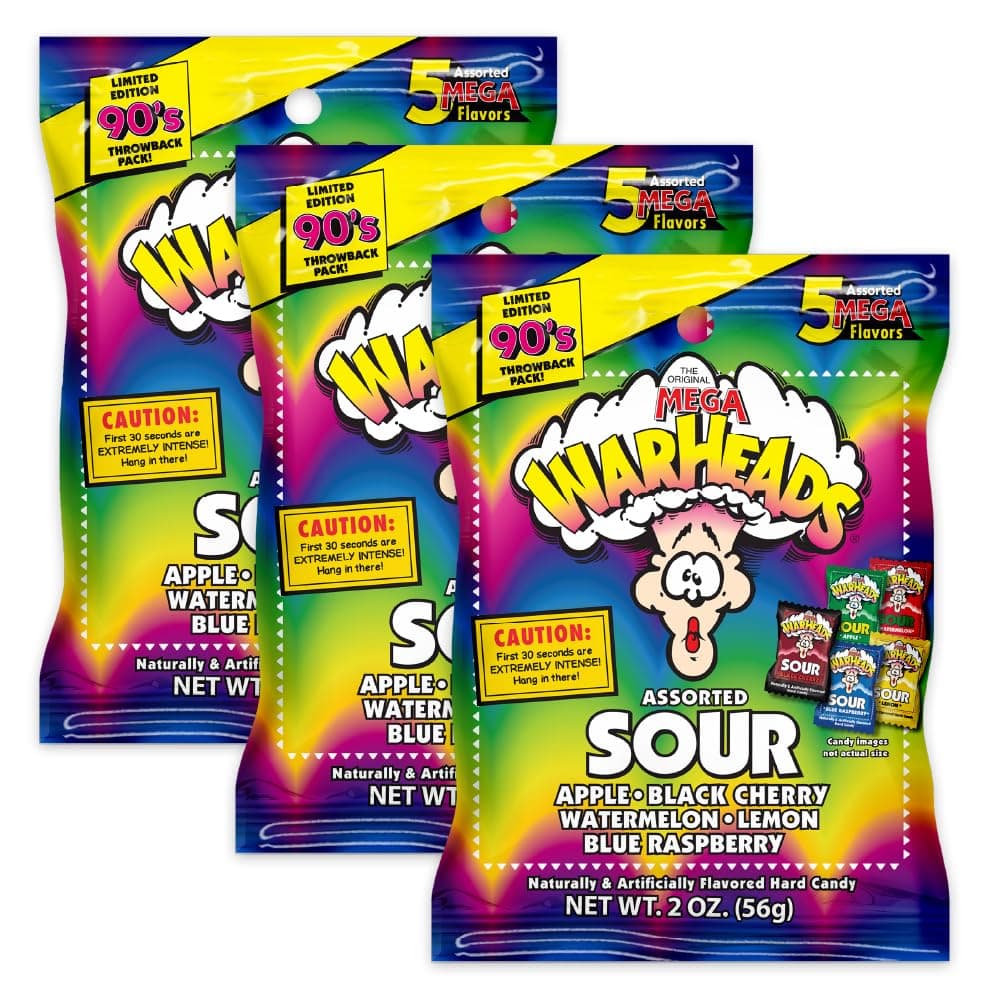 Extreme Sour Hard Candy - Assorted Flavors - Sour Apple, Black Cherry, Blue Raspberry, Lemon & Watermelon Flavors - 2 oz. Bags - 3 Pack