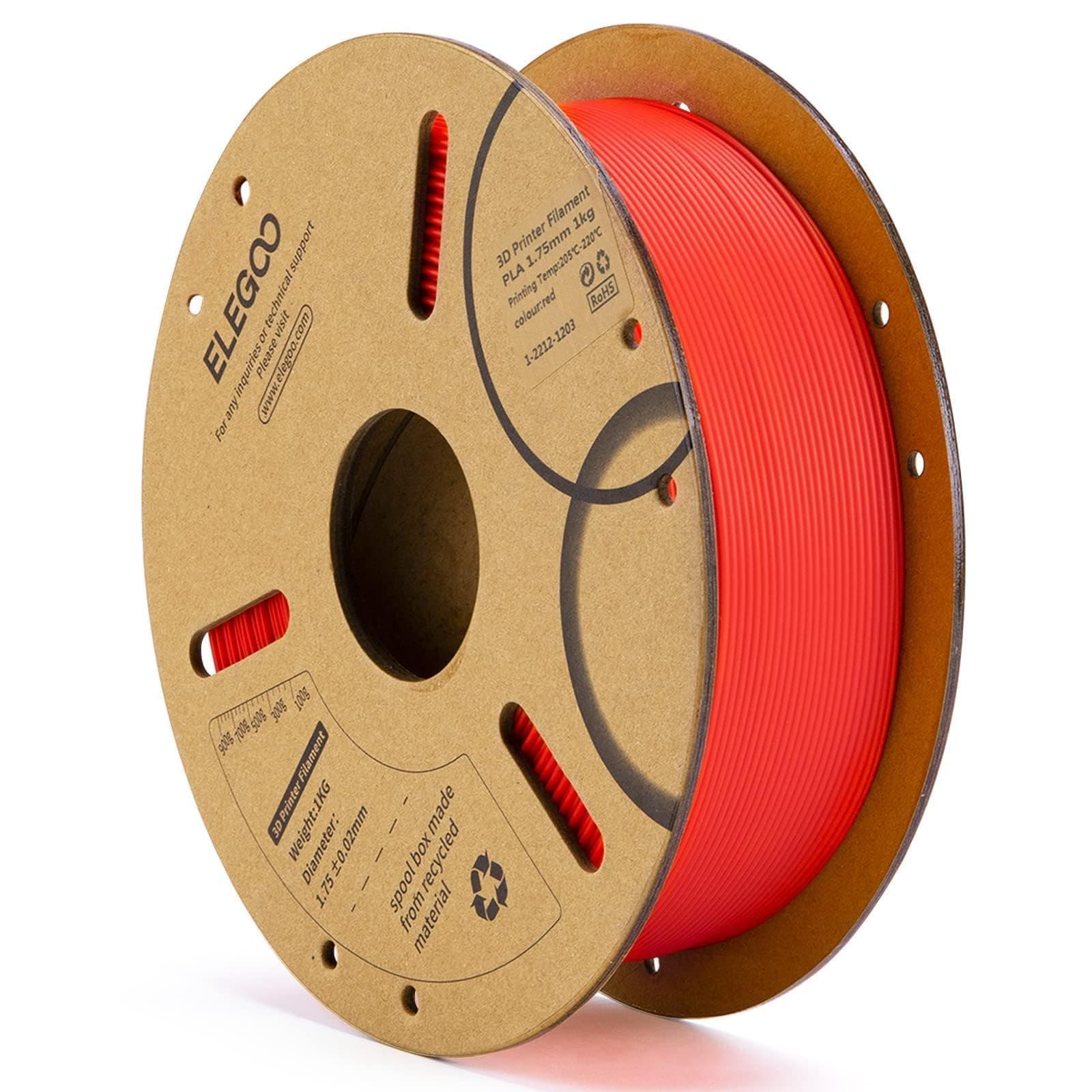 ELEGOO PLA Filament 1.75mm 3D Printer Filament, Dimensional Accuracy +/- 0.02 mm, Compatible with Most FDM Printer,Red 1KG