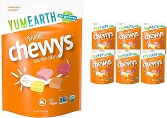 Organic Chewys Fruit Flavored Candy Chews, 5oz. (Pack of 6), Allergy Friendly, Gluten Free, Non-GMO, Vegan, No Artificial Flavors or Dyes