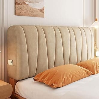 Baby Velvet Bed Headboard Covers Cotton Filling Short Plush Upholstered Stretch Head Cover Slipcover Double Single Queen King Board Protector for Bedroom Décor(Size:160cm, Color:, Brown