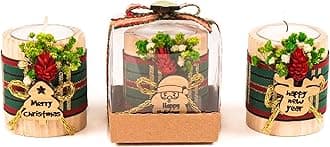 HTF Pack of 10 Christmas Decorations Wood Tealight Candle Holder, Candles Bulk, New Year Decorations, Noel, Xmas Happy New Year Coworker Gifts (CH, Model-2/Light)