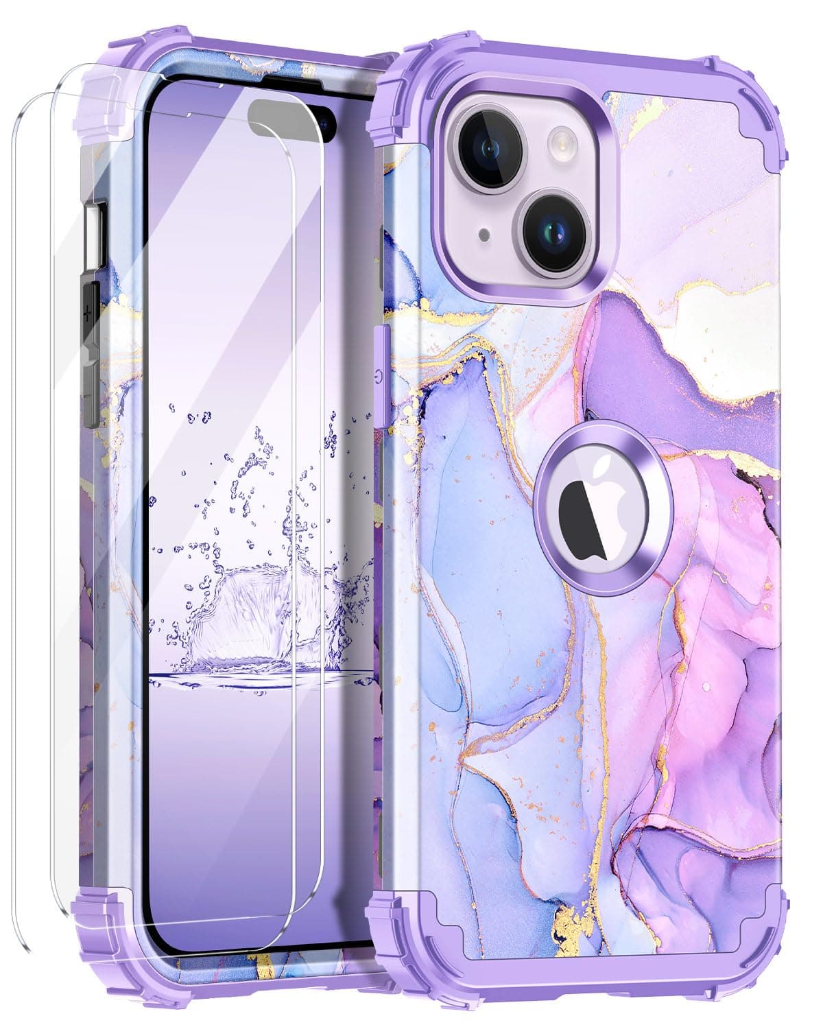 Rancasefor iPhone 13 Case & iPhone 14 Case,Three Layer Heavy Duty Shockproof Full Protection Hard Plastic Bumper+Soft Silicone Rubber Protective Girls Cover for Apple iPhone 13/14,Light Purple