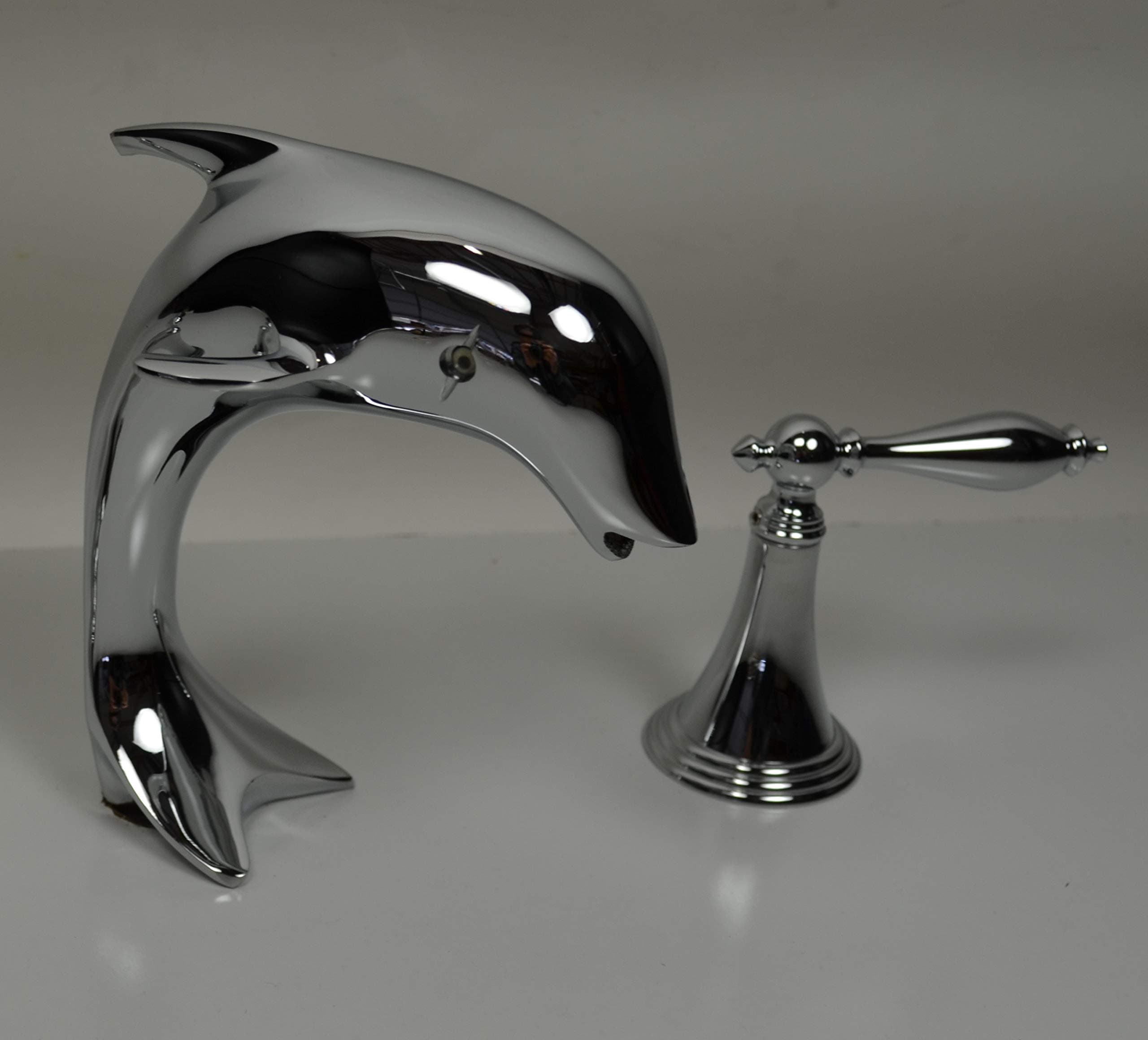 Polished Chrome Dolphin Sink Faucet complete set including pop-up drain, hose, valves and trim