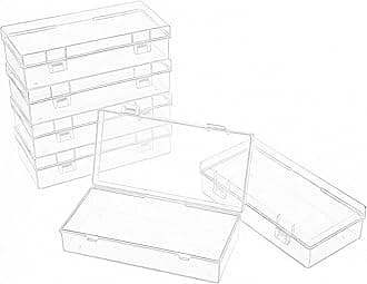 LJY 6 Pack White Transparent Mini Plastic Box with Hinged Lid 18.5 x 9 x 4.5 cm – Rectangular Small Storage Boxes for Beads, DIY Craft Storage, Hardware and Cassette Tape Storage