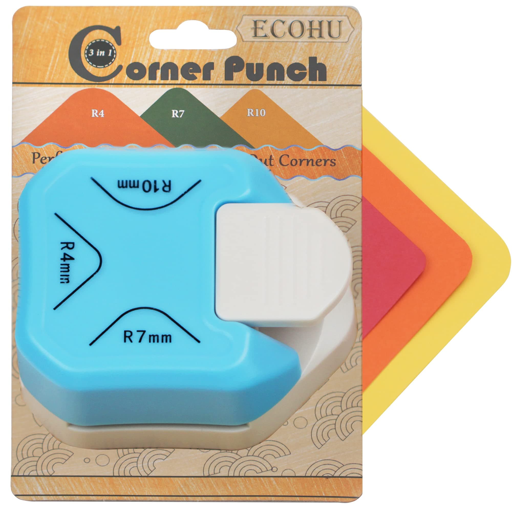 Round Corner Puncher 3 in 1-3 Way Corner Cutter for Paper Craft (R4mm+R7mm+R10mm) for Cutting Different Corners, DIY Projects, Card Making & Scrapbooking