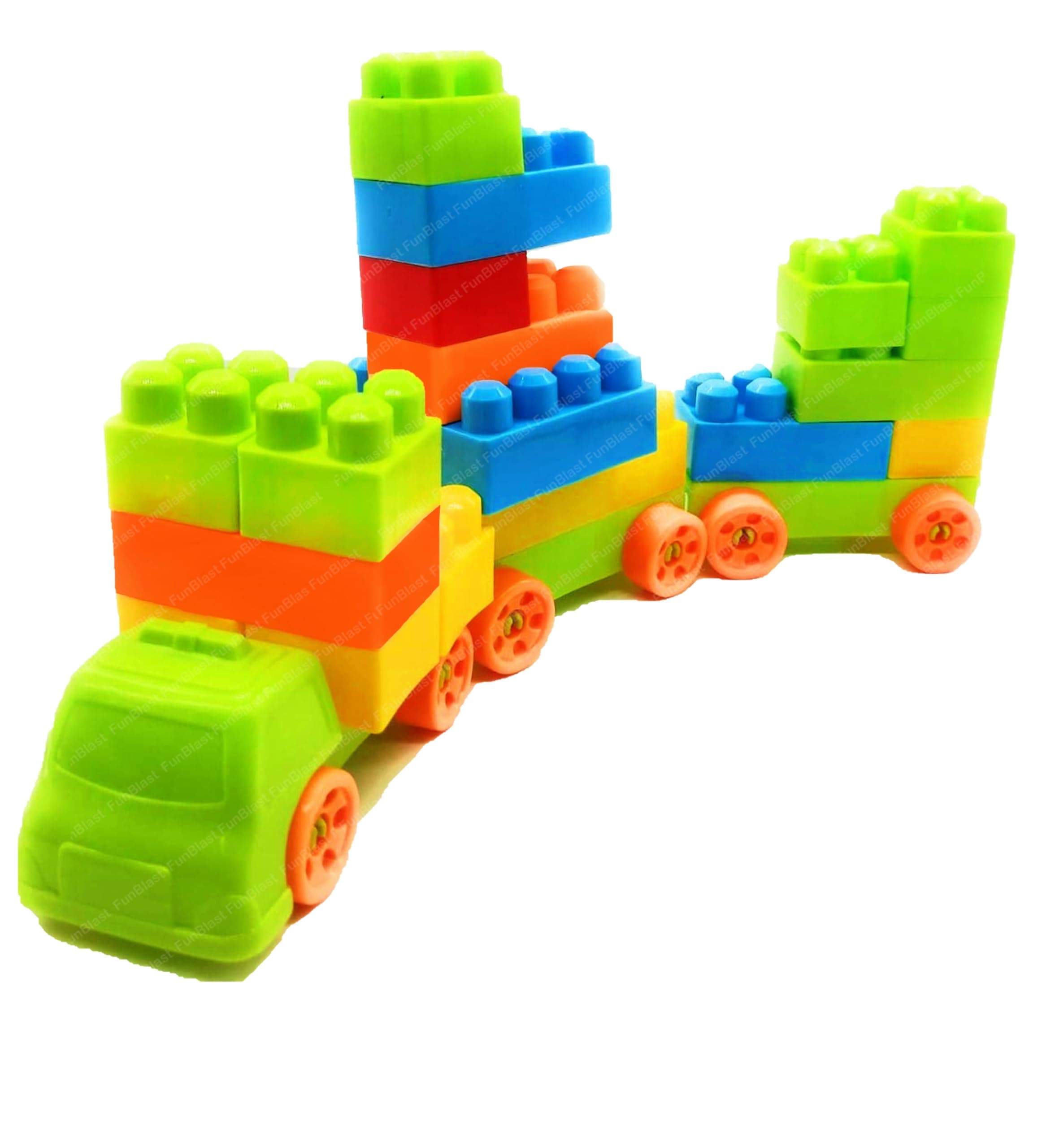FunBlast Building Blocks for Kids with Wheel, Bag Packing, Best Toy for Kids/Boys/Children, Block Game (Multicolor, 34 Pcs and 16 Wheels) - 50 Pieces