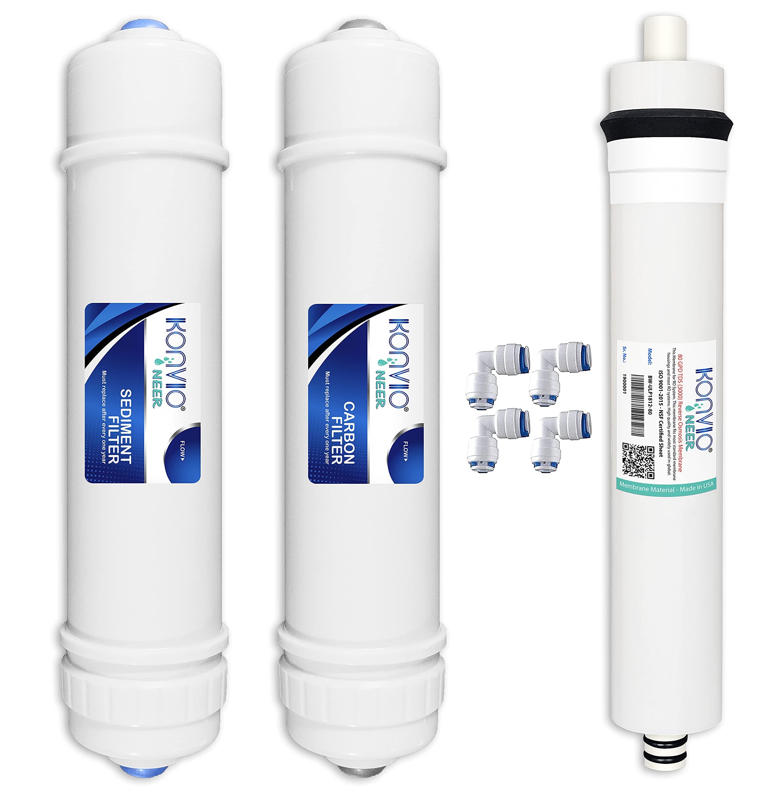 Konvio Neer 80 GPD Ro Membrane, Carbon Filter and Sediment Filter, High TDS Membrane for All Type of RO Water Purifiers (White)