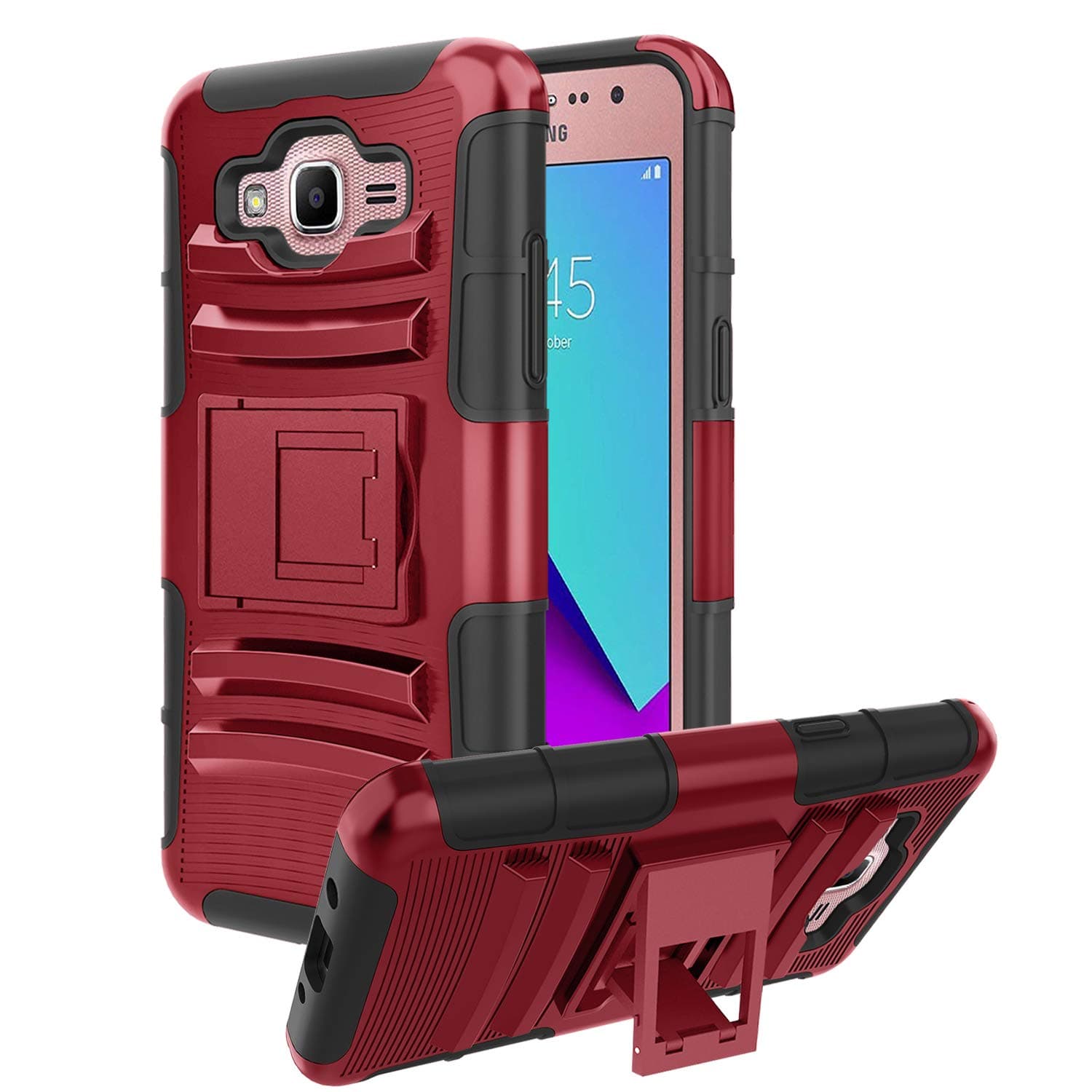 Compatible Galaxy J7 Neo J701M DS Case,Galaxy J7 2015 Case/J7 Nxt J701F/J7 Core J701/J7 Core Duos Case,[Kickstand][Heavy Duty][Shock Absorption][Dual Layer] Reinforced Corner Case Cover-PC-Red