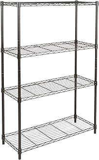 Amazon Basics Height Adjustable 4-Shelves Heavy Duty Rack- Black