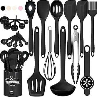Umite Chef Silicone Kitchen Utensils Set, 22Pcs Cooking Utensils Spatula Set, Heat Resistance Non-Stick Silicone, Dishwasher Safe Cooking Gadgets Tools Set(Black)