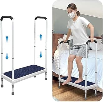 Bed Step Stools for High Beds With Handle for Elderly Adults Bedside Steps Stools with Handrail Seniors Bathtub Steps Adjustable Medical Foot Stepping (Blue)