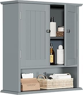 Smuxee Grey Bathroom Cabinet Wall Mounted, Small Bathroom Medicine Cabinet with 2 Door Adjustable Shelves, Bathroom Wall Cabinet Over Toilet for Laundry Room Kitchen