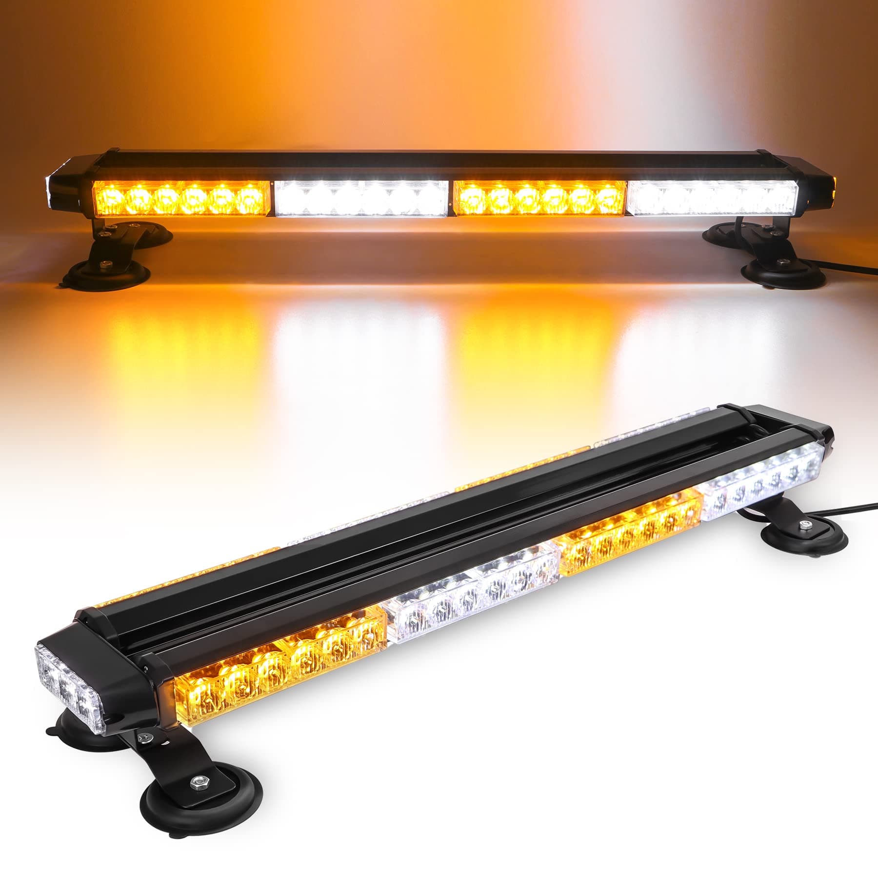 26.5" 54 LED Automotive Rooftop Beacon Light Bar Double Side Emergency Warning Flash Strobe Snow Plow Light Traffic Advisor with Magnetic Base For Tow Work Truck Pickup Amber White