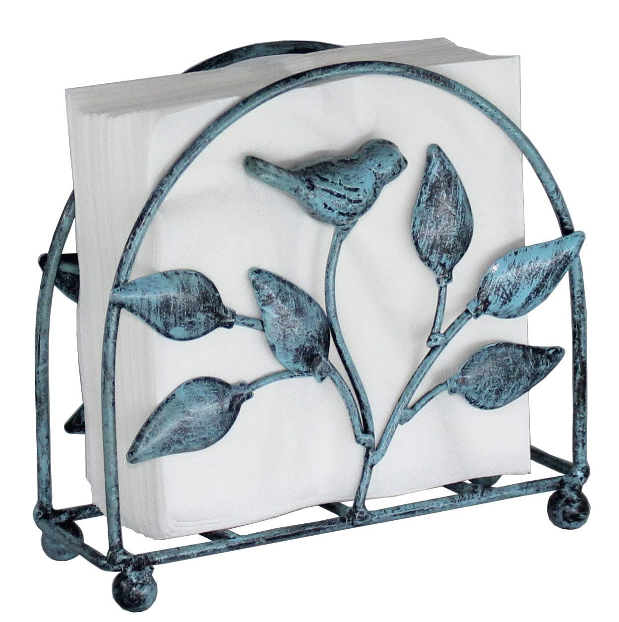 Cast Iron Bird & Tree Classic Napkin Holder/Tabletop Freestanding Tissue Dispenser, Turquoise