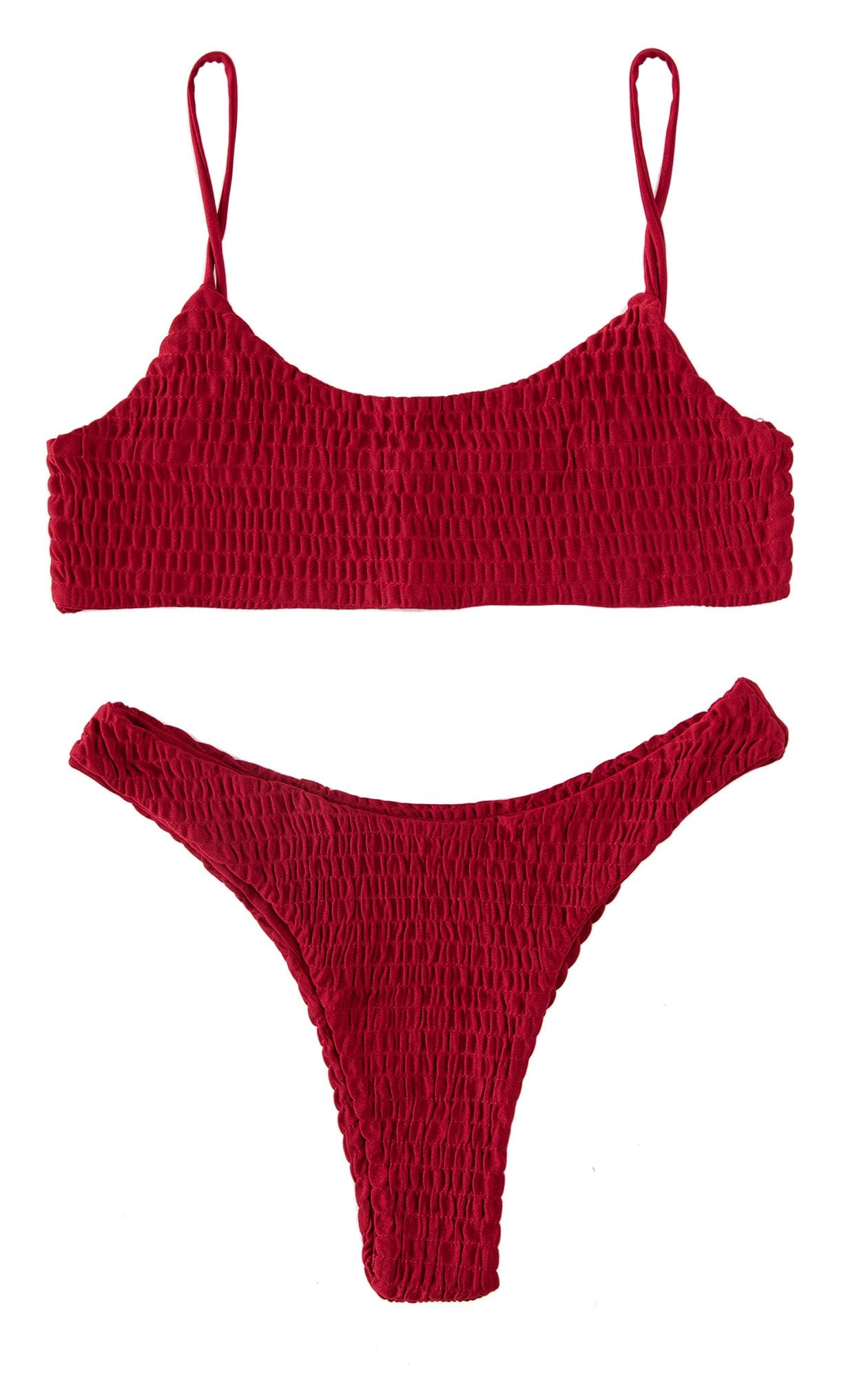 Mumentfienlis Women's Two Piece Solid Color Bikini Swimsuit (Medium (fits Like US 2-4), WineRed)