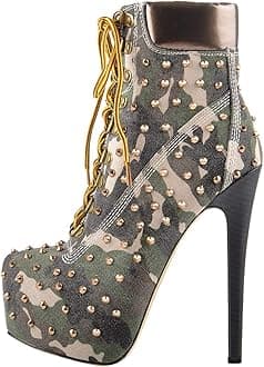 Richealnana Women's Platform Lace Up Stiletto Heel Ankle Boots