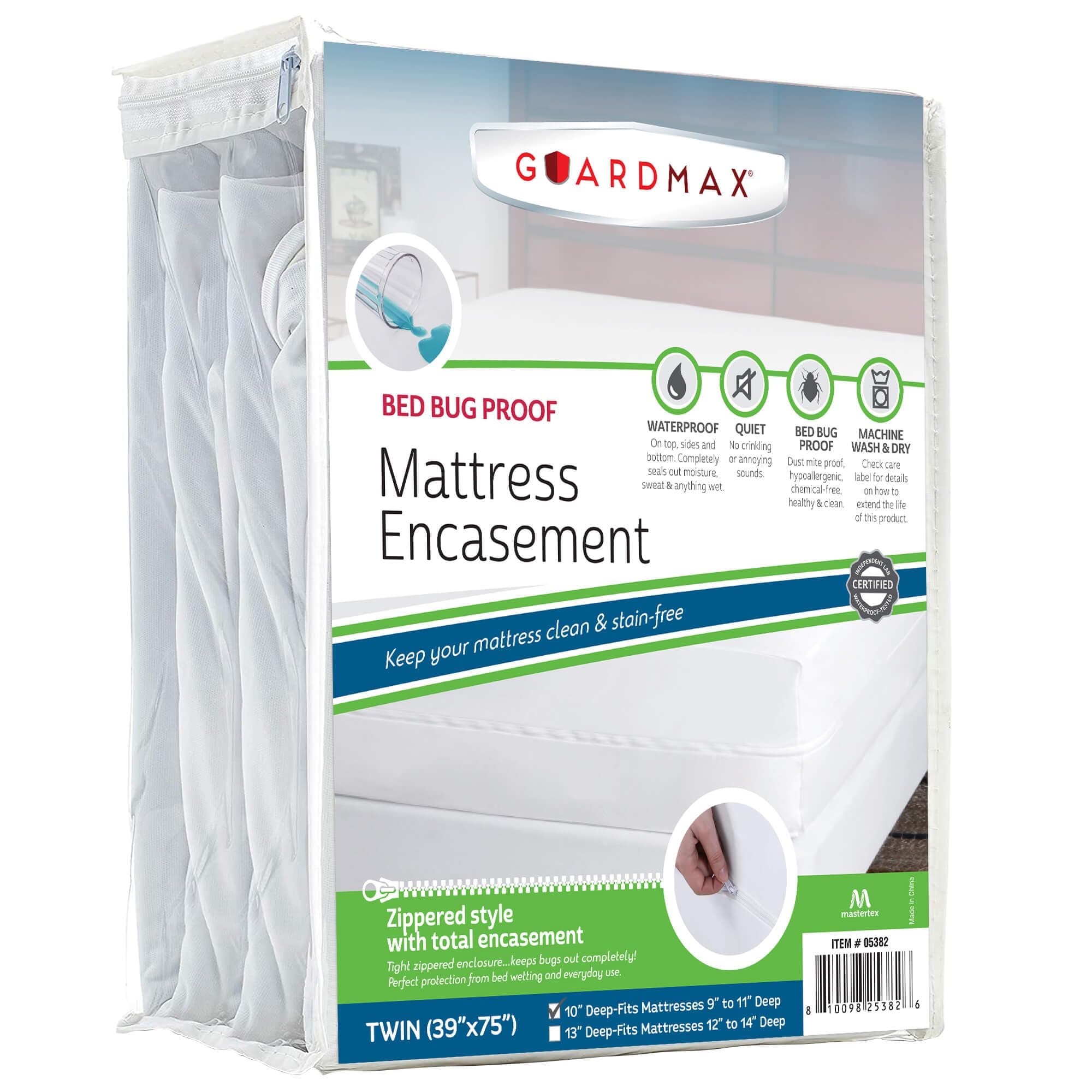 Guardmax Bed Bug Mattress Protector Cover Zippered | 100% Waterproof Encasement | Soft, Hypoallergenic and Breathable | Twin Size (39x75x9)