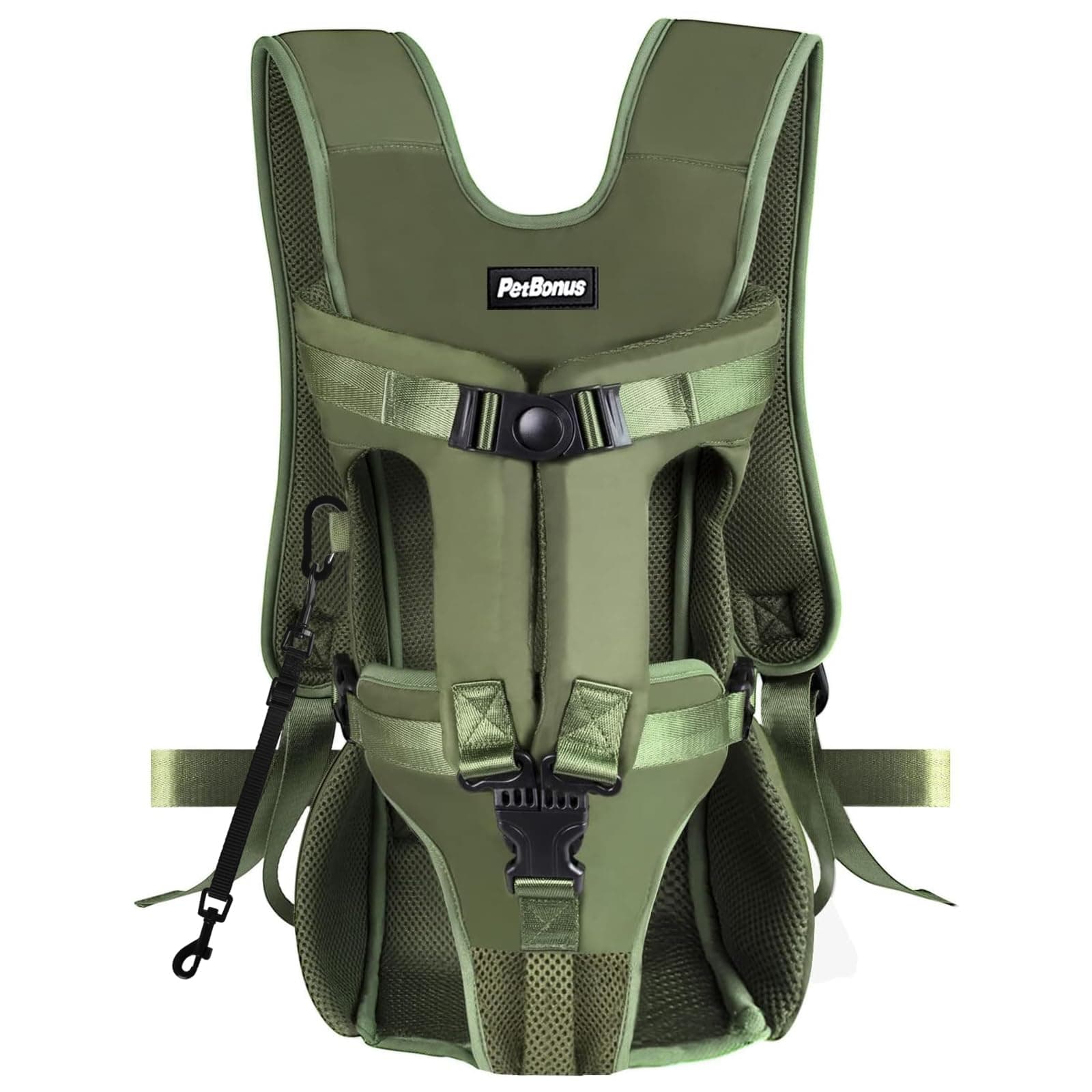 PetBonus Pet Front Dog Carrier Backpack Adjustable Dog Backpack Carrier Leg Out Easy Fit Dog Chest Carrier for Medium and Small Dogs Hands Free Front Dog Carrier for Hiking Cycling (Army Green, Large)