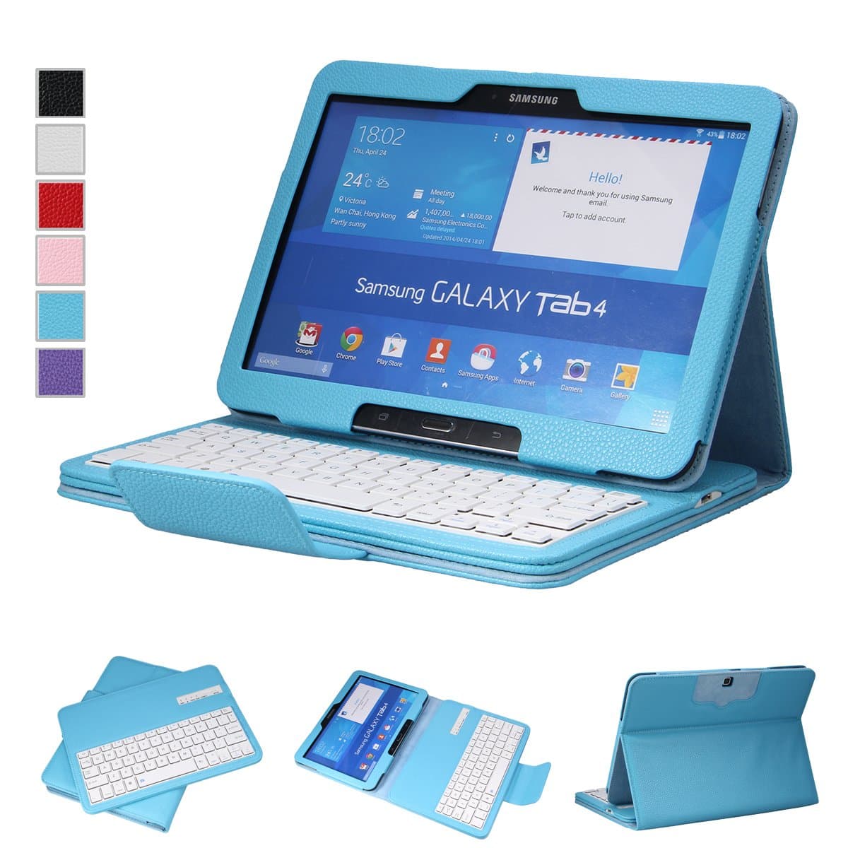NEWSTYLE Removable Wireless Bluetooth Keyboard ABS Plastic Laptop Stylish Keys and Protective Case For Samsung Galaxy Tab 3 10.1" 10.1 inch Tablet P5200 & Galaxy Tab 4 10.1 inch Tablet SM-T530 T531 T535 (Blue)