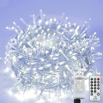 String Lights Plug in,25M/82ft 220LED Fairy Lights Main Poweed,8 Modes Garden Lights with Remote Control,Fairy Lights for Bedroom,Garden,Gazebo,Party,Christmas Decorations (Cold White) [Energy Class A+++]