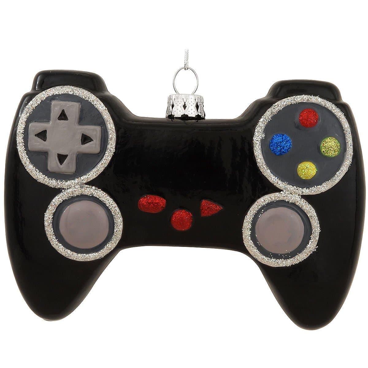 Video Game Controller Christmas Ornament in Black Glass - Great Gift For Video Gamers, Video Game Lovers, Christmas Tree Holiday Decorations for Gaming, Sega, Nintendo, or Playstation Fans