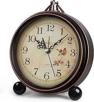 Loud Alarm Clock, Vintage Retro Decorative Quiet Non-Ticking Sweep Second Hand, Quartz Analog Desk Table Clock Battery Operated (Roses)