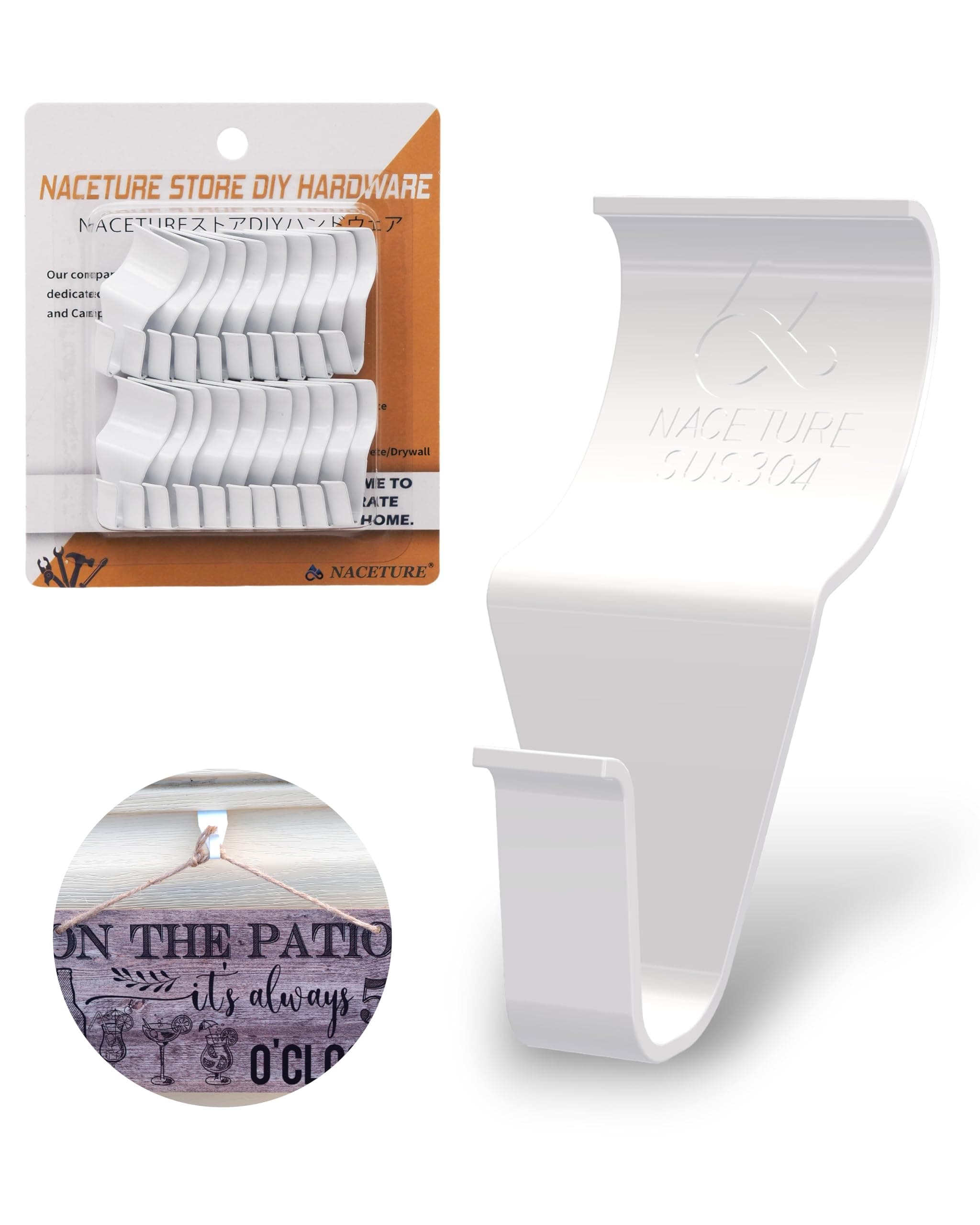 NACETURE Vinyl Siding Hooks 20 Pack Heavy Duty Siding Clips Vinyl Siding Hanger for Hanging on Patio, No Hole Need Command Outdoor Hook Hang to Decor Wreath Things (White 20 Pack)