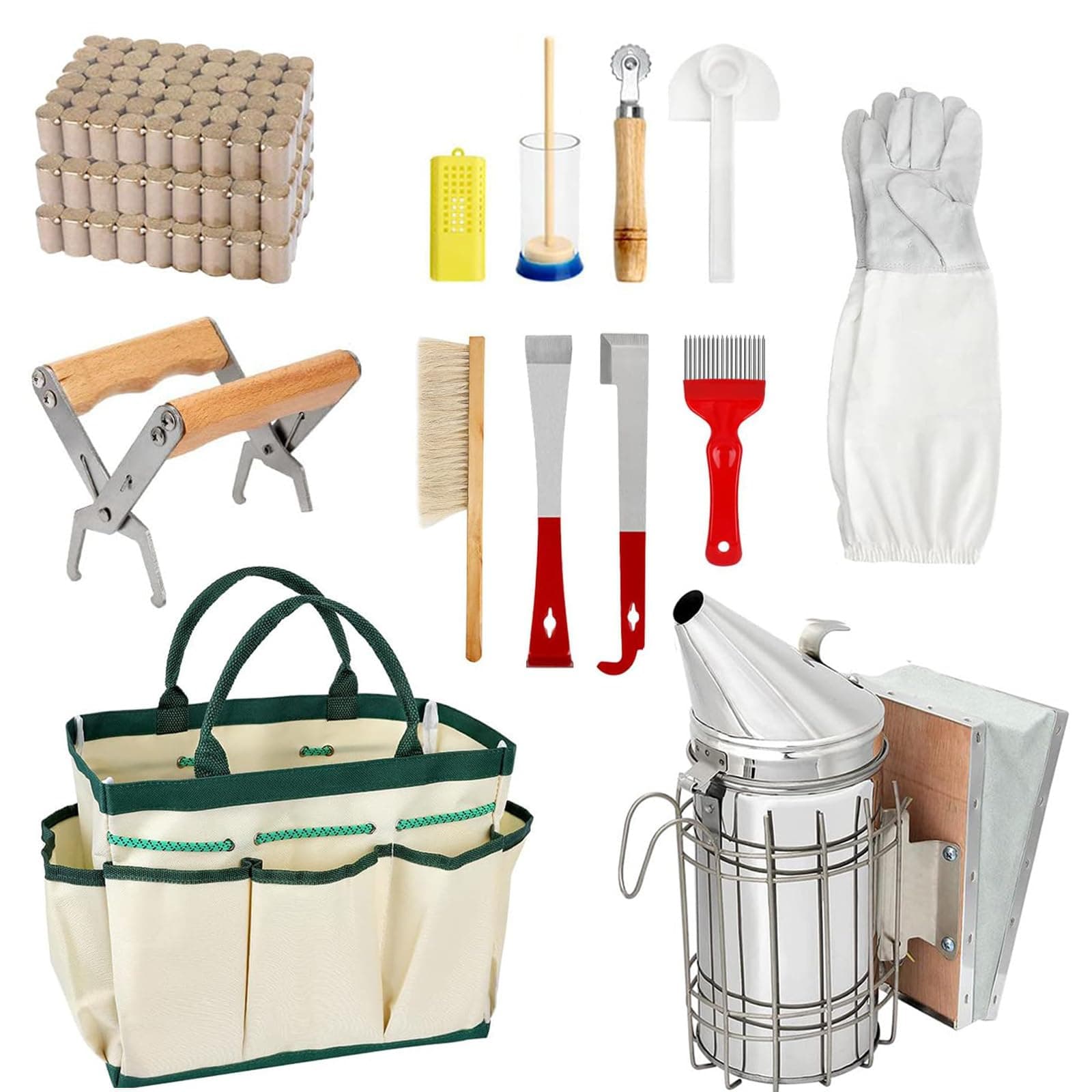 Beekeeping Supplies - 15Pcs Beehive Starter Kit, Bee Smoker Kit for Beekeeping-All Beekeeping Tools and Equipment, Bee Keeping Supplies for Beginners and Professionals